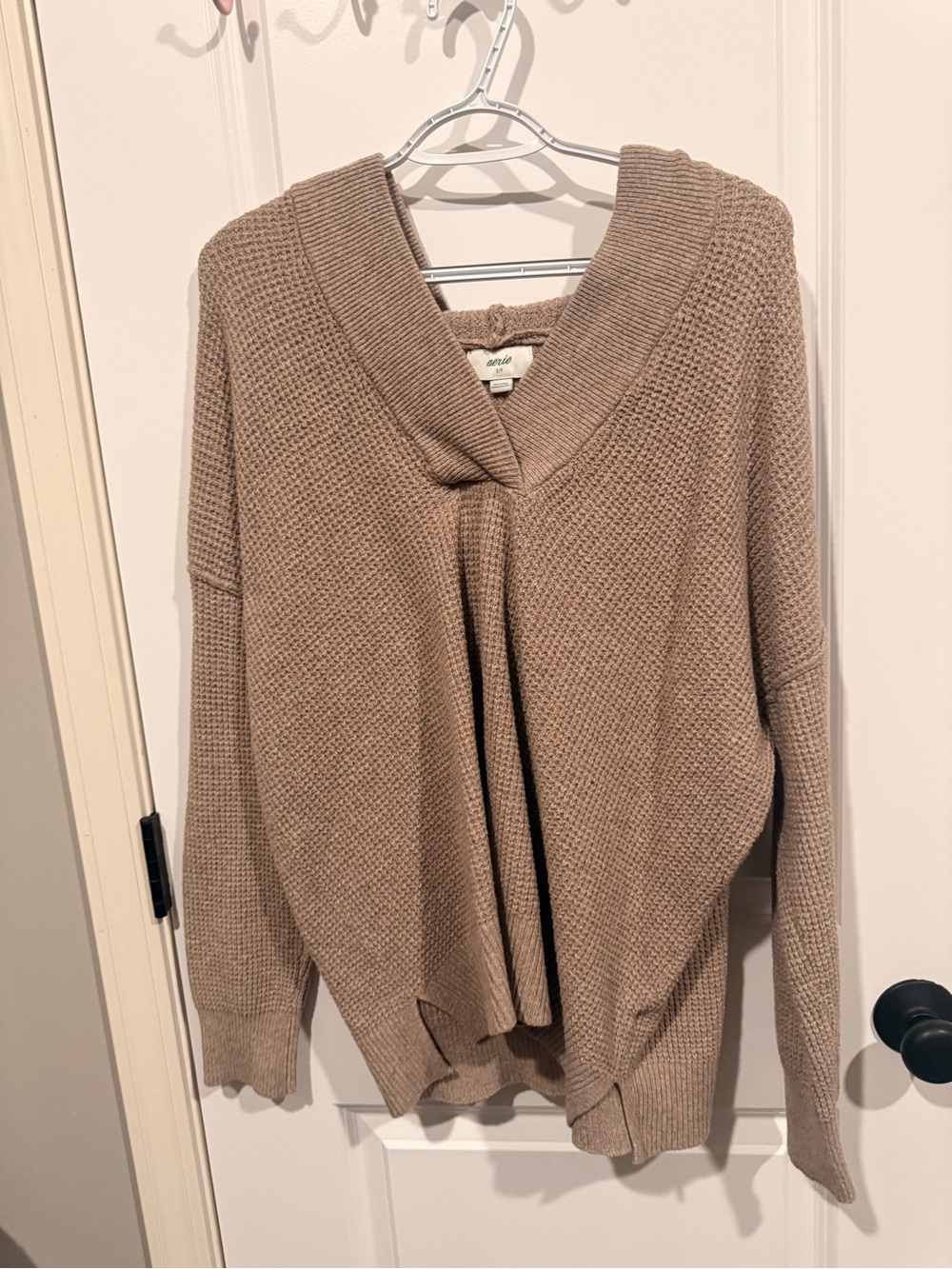 aerie Waffle-Knit V-Neck Sweater in Taupe